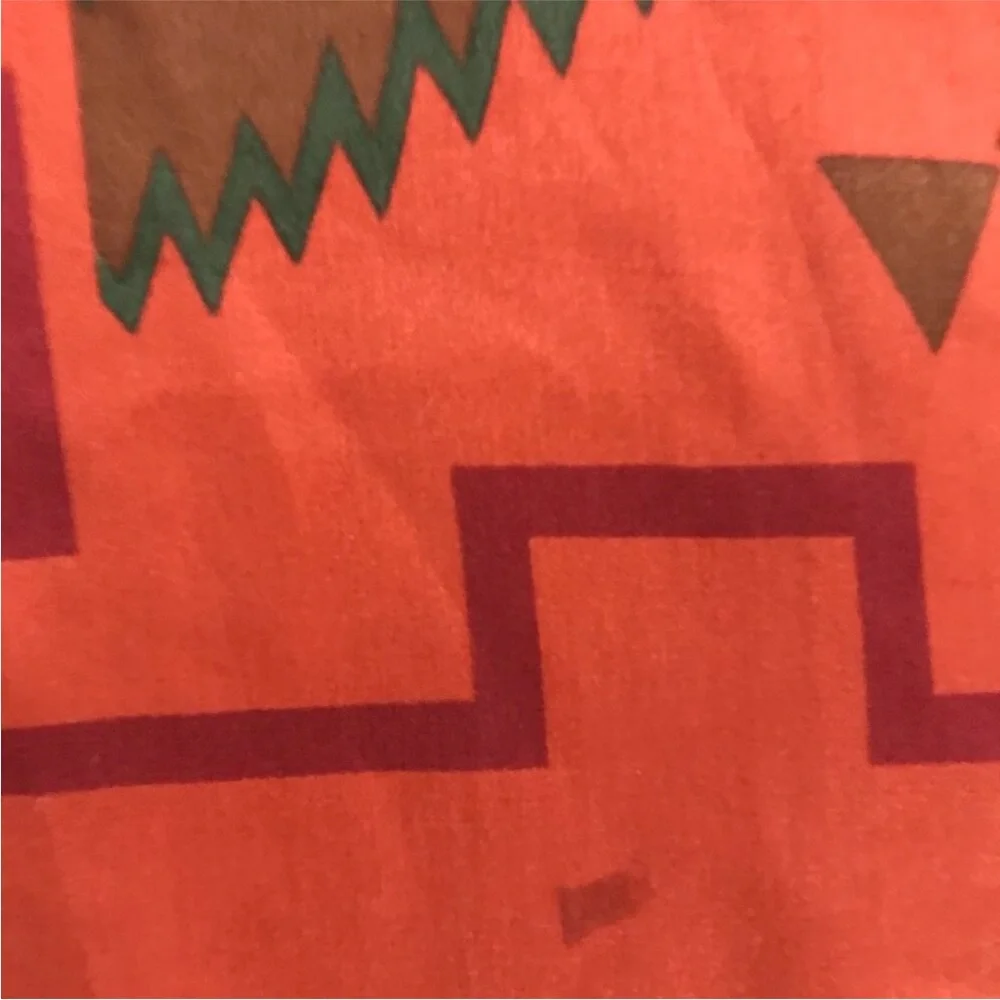 Vtg CALVIN KLEIN SCARF 100% SILK ORANGE RECTANGLE WRAP NATIVE AMERICAN GEO